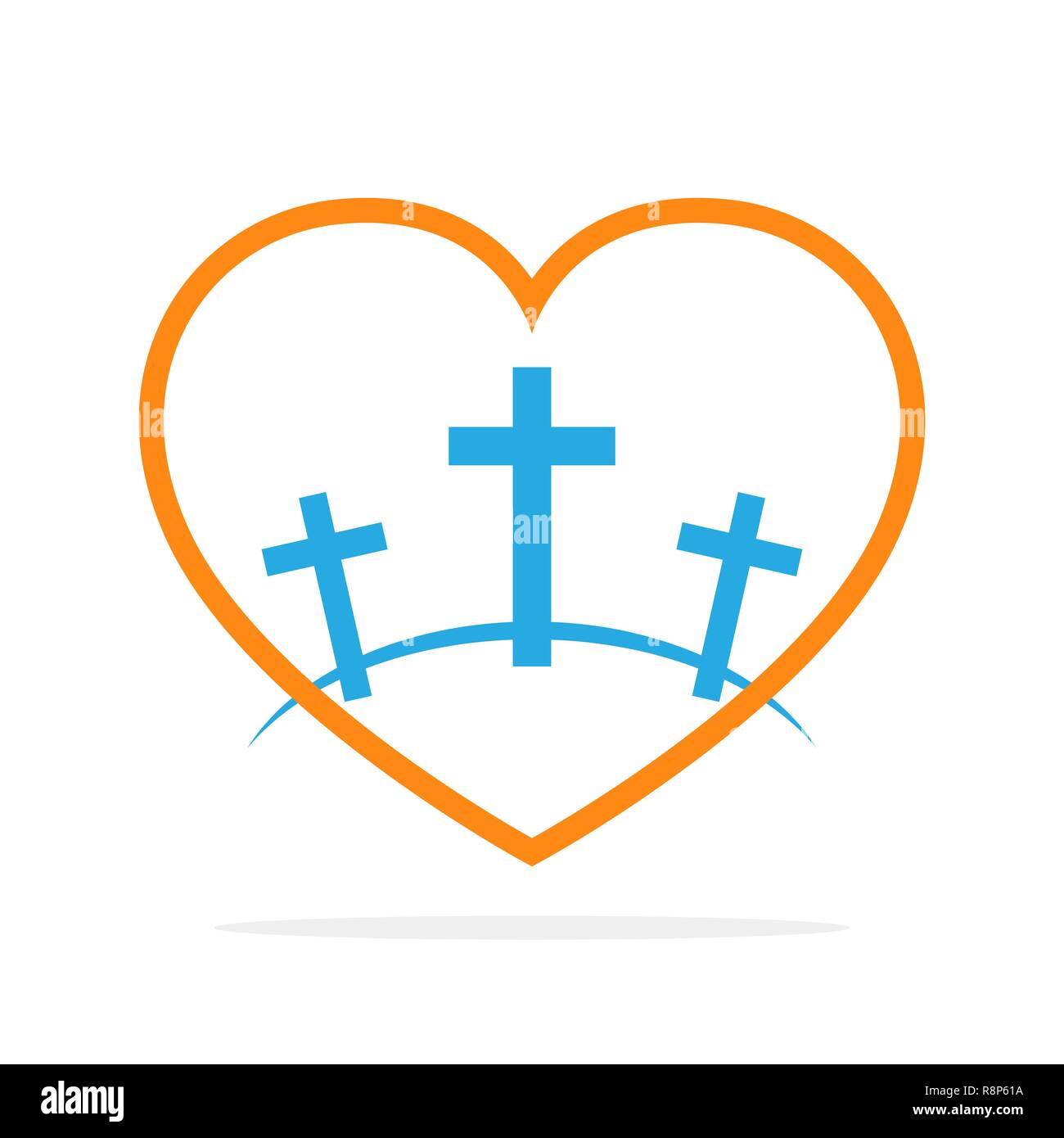 Calvary symbol with shape of heart. Vector illustration. Colored icon of Golgotha Stock Vector