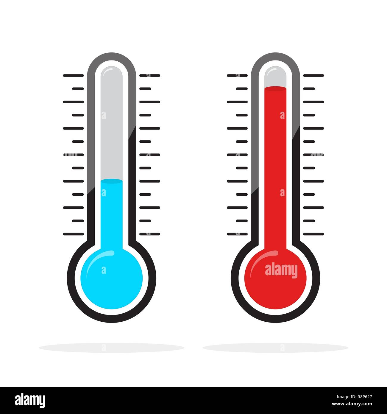 Thermometers icons with different levels. Vector illustration. Blue and