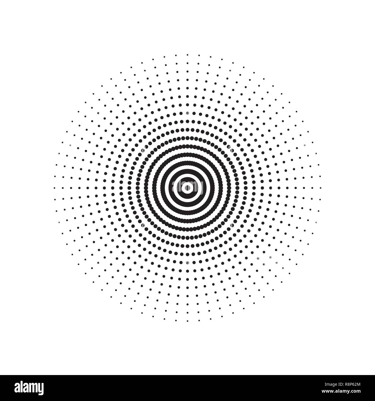 Black abstract circle with halftone dots effect. Vector illustration. Round icon with the use halftone dots texture. Stock Vector