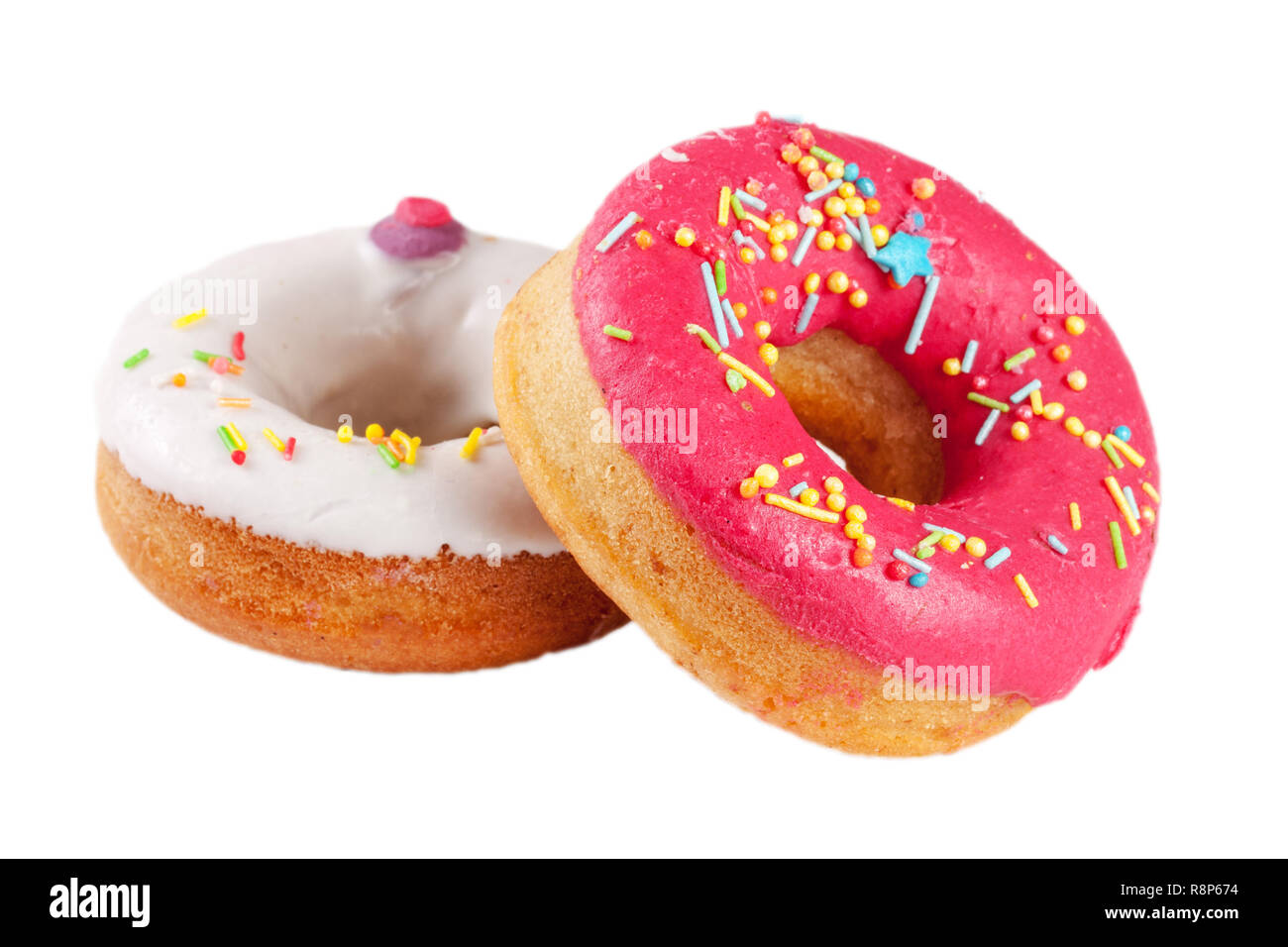 two glazed donut isolated on white background Stock Photo - Alamy