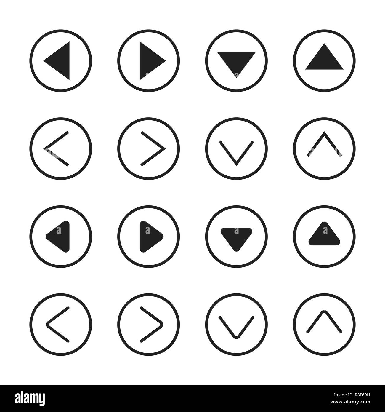 Set of linear arrows. Vector illustration. Collection of arrows in a circle Stock Vector