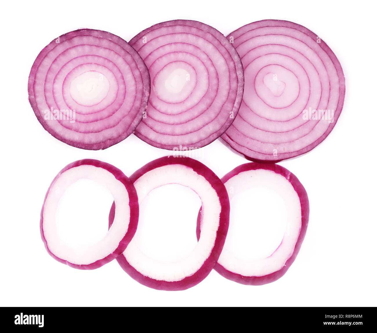 Sliced red onion rings isolated on white background. Top view Stock ...