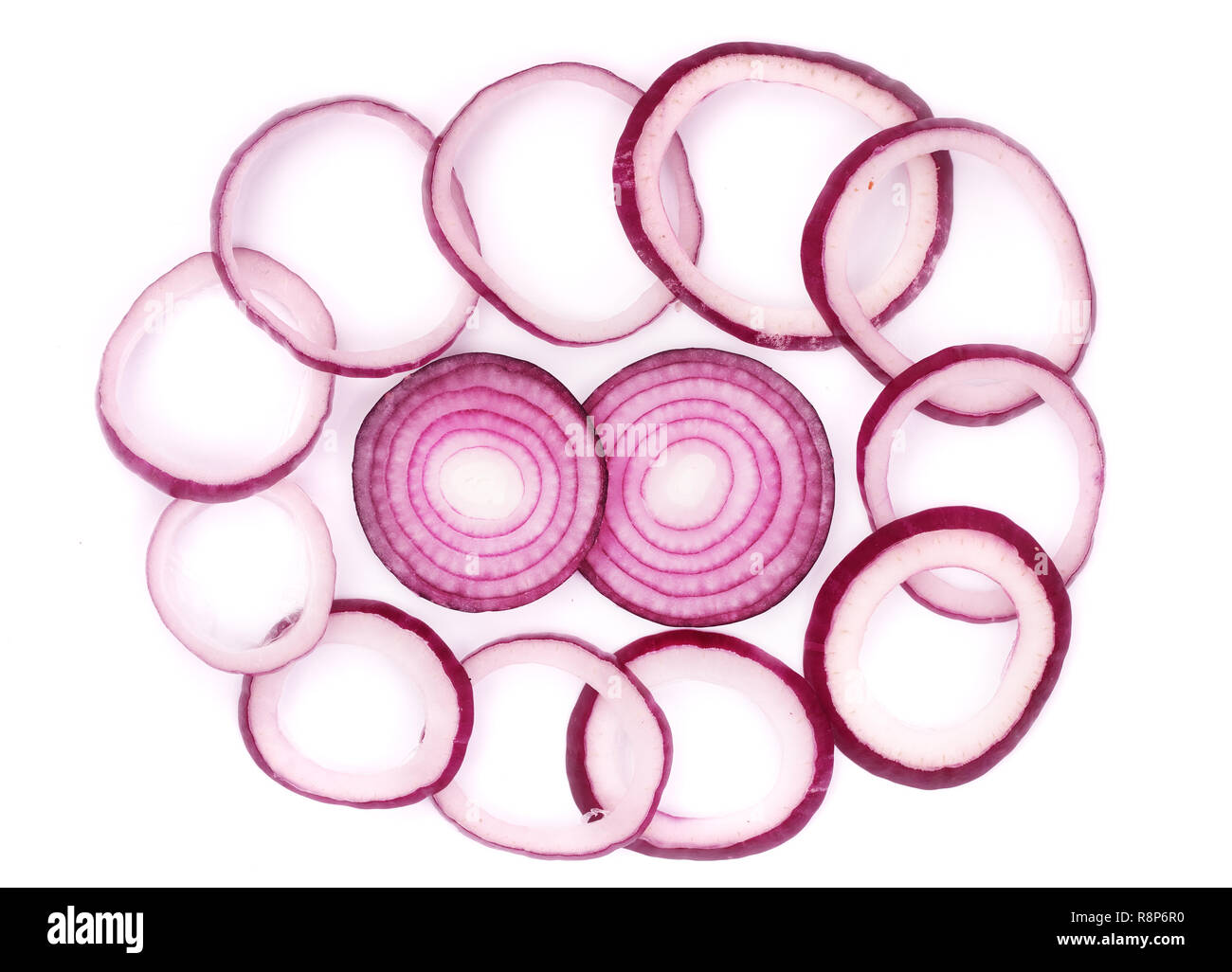 Sliced red onion rings isolated on white background. Top view Stock ...