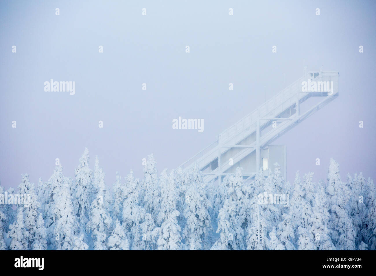Frozen Ski Jumping Tower, Ruka, Kuusamo, Finland Stock Photo