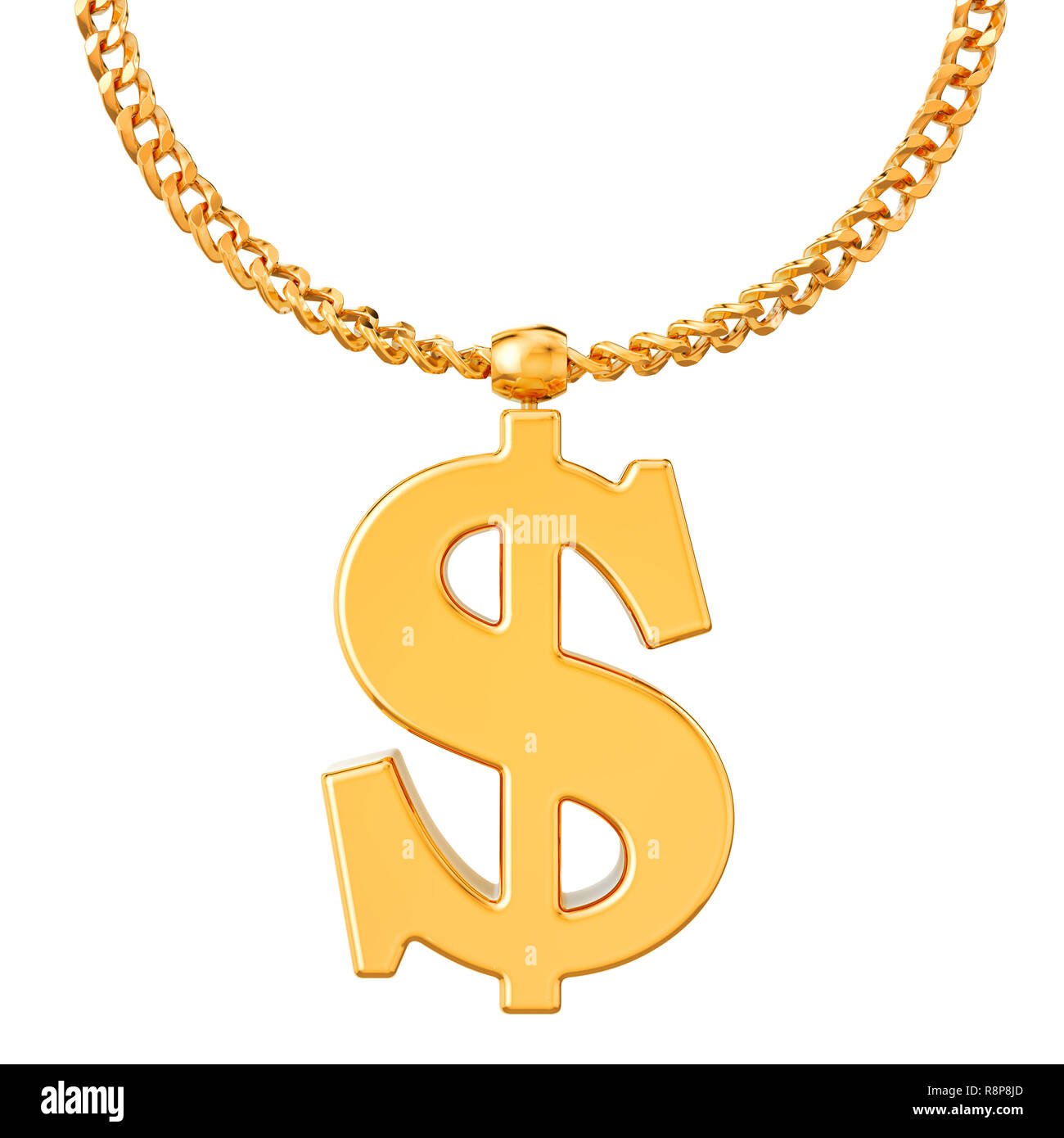 Gold dollar symbol on golden chain, 3D rendering isolated on white ...