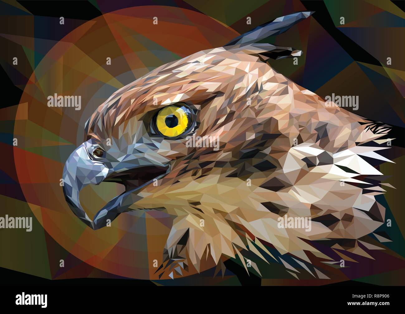 Illustration polygonal drawing  Head focus of the Changeable Hawk Eagle. Stock Vector