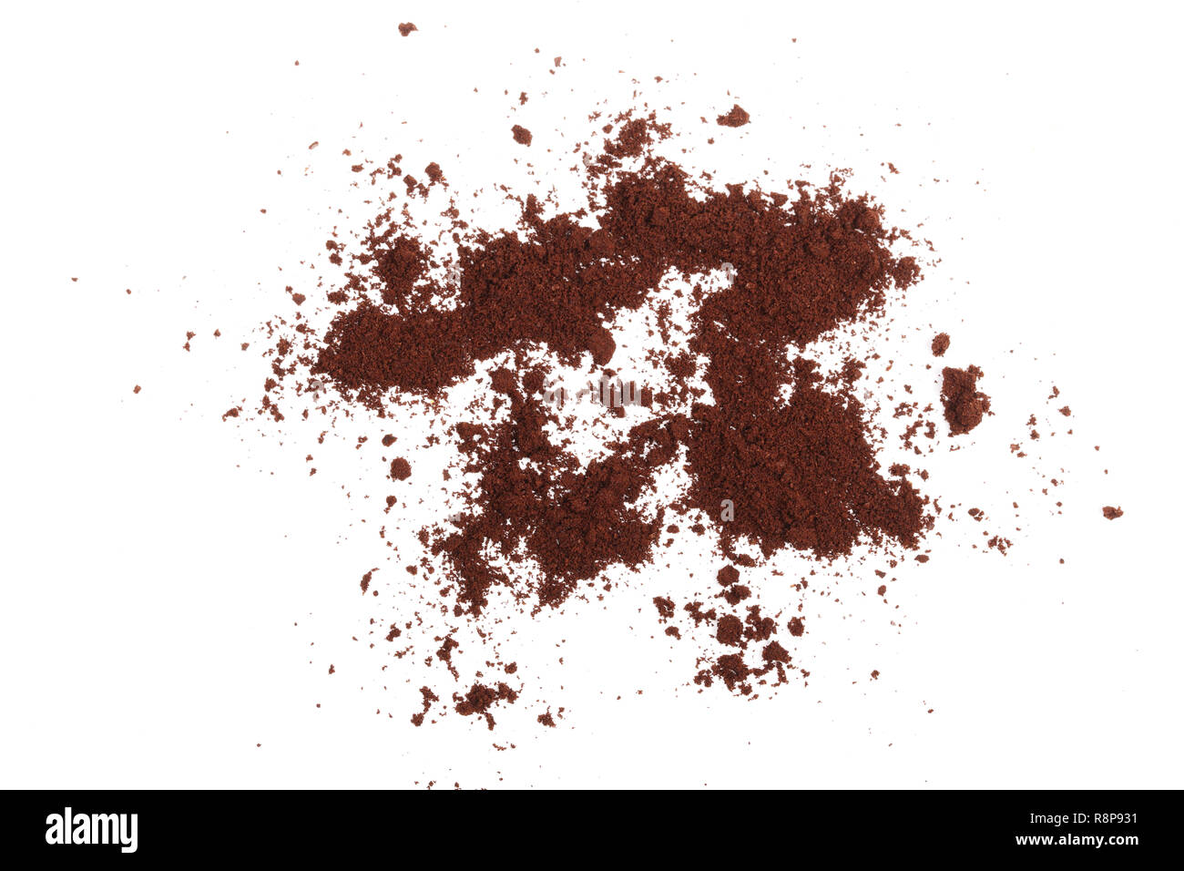 Pile of powdered, instant coffee isolated on white background, top view