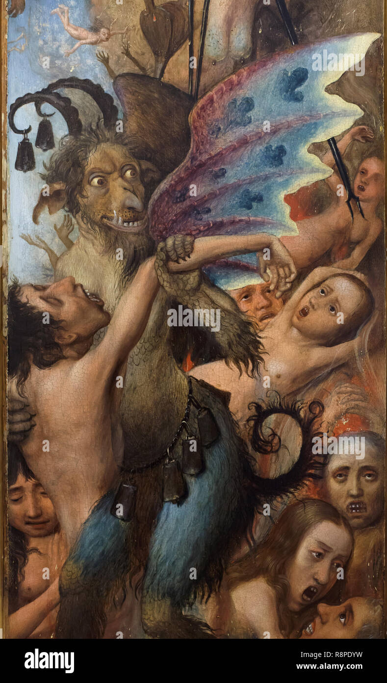 Detail of the painting 'Allegory of the Hell' by an unknown Flemish painter from the 16th century on display in the Museo Correr in Venice, Italy. Stock Photo