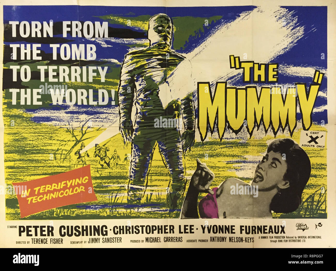 Peter Cushing, Christopher Lee,  'The Mummy' (1959) Universal-International  Lobby Card  File Reference # 33635 544THA Stock Photo
