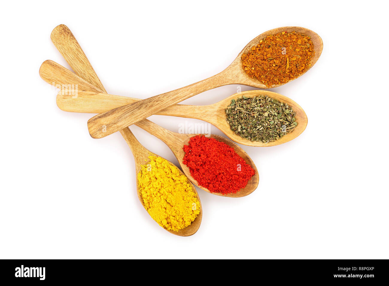 https://c8.alamy.com/comp/R8PGXP/mix-of-spices-in-wooden-spoon-isolated-on-a-white-background-top-view-flat-lay-set-or-collection-R8PGXP.jpg