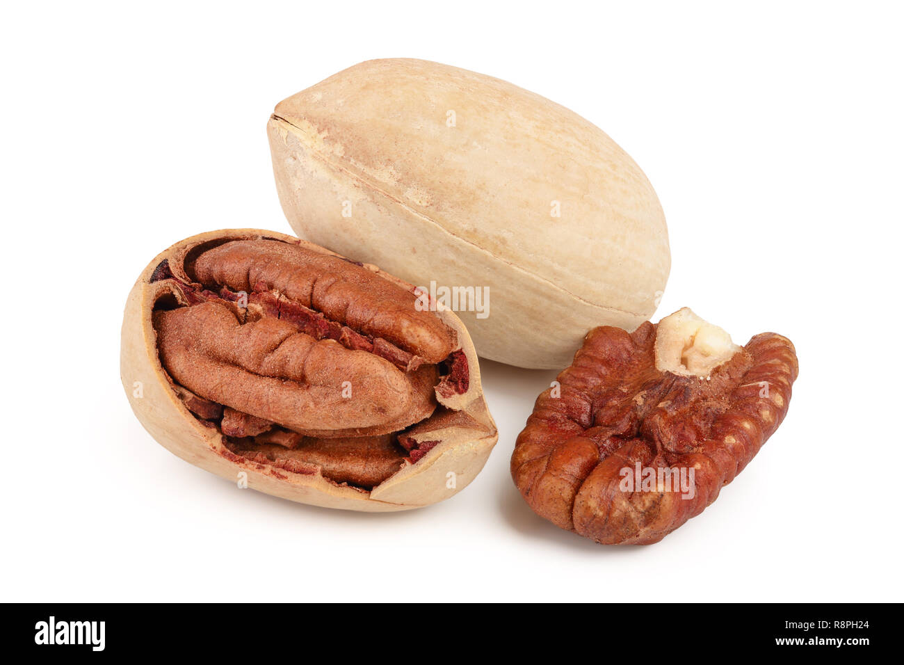 Three pecan nuts isolated on white background Stock Photo
