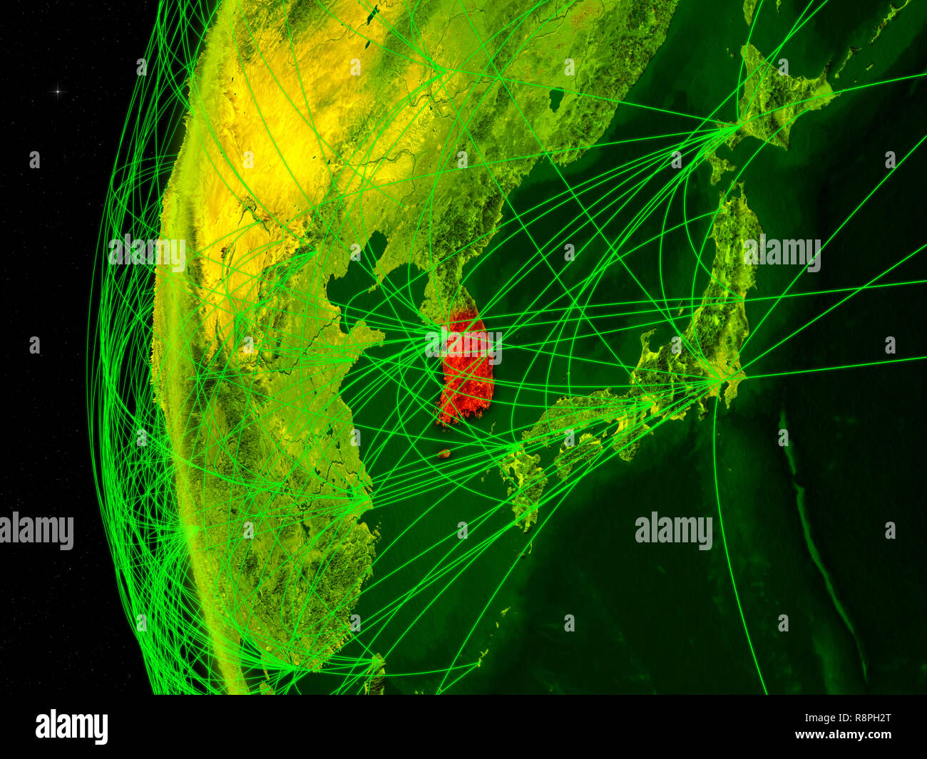 South Korea from space on digital model of Earth with international ...