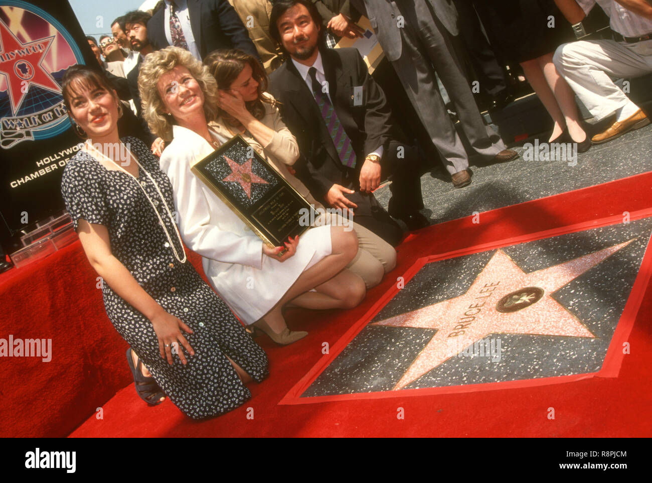 HOLLYWOOD, CA - APRIL 28: Shannon Lee, mother Linda Lee Caldwell, Eliza  Hutton and Robert Lee attend the Hollywood Walk of Fame Ceremony for Bruce  Lee on April 28, 1993 at 6933