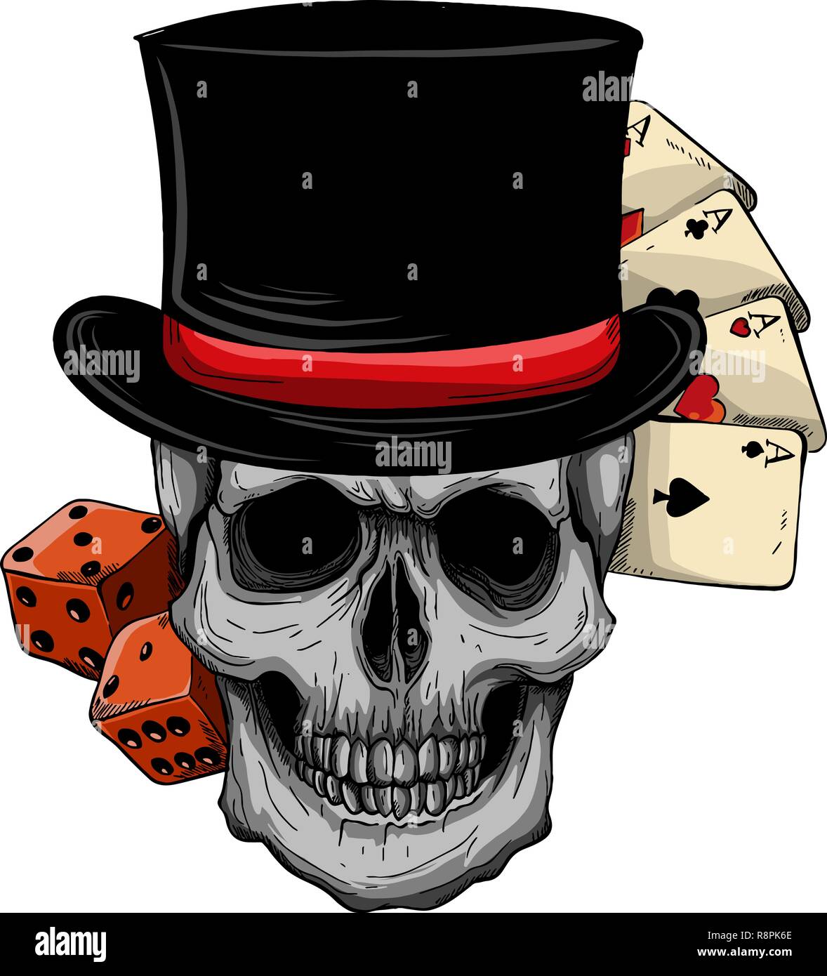 vector skull with top hat and casino game Stock Vector