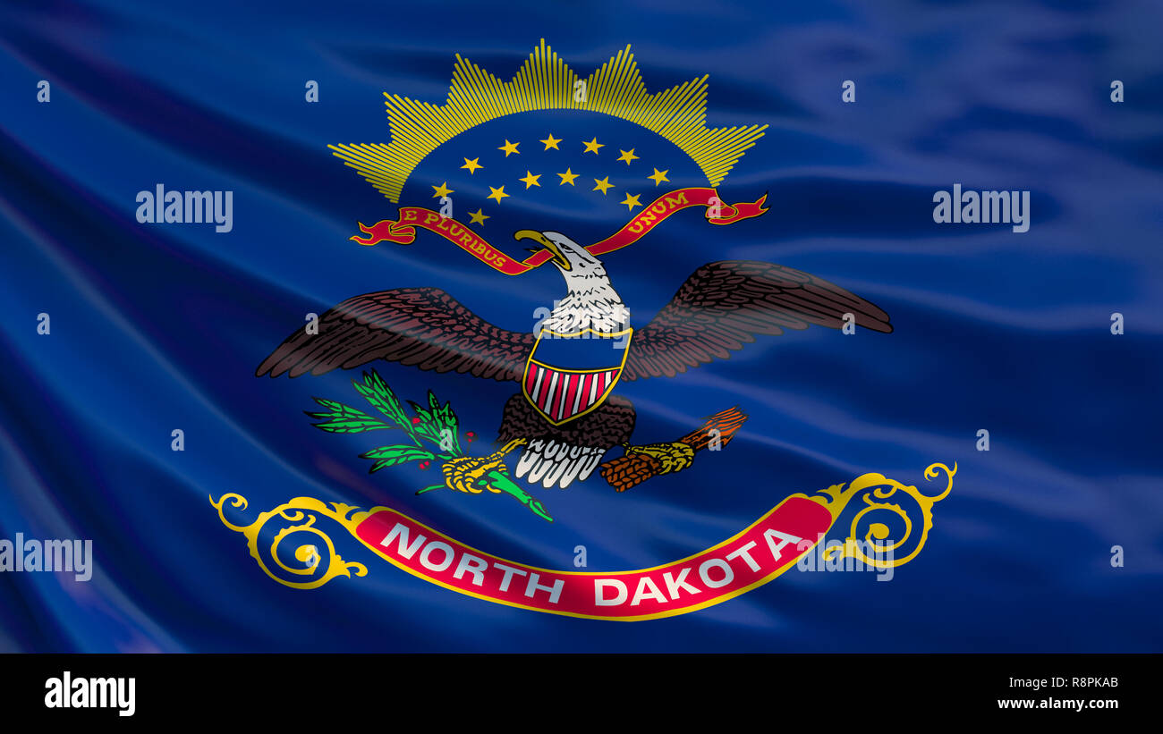 North Dakota  state flag. Waving flag of North Dakota  state, United States of America. Stock Photo