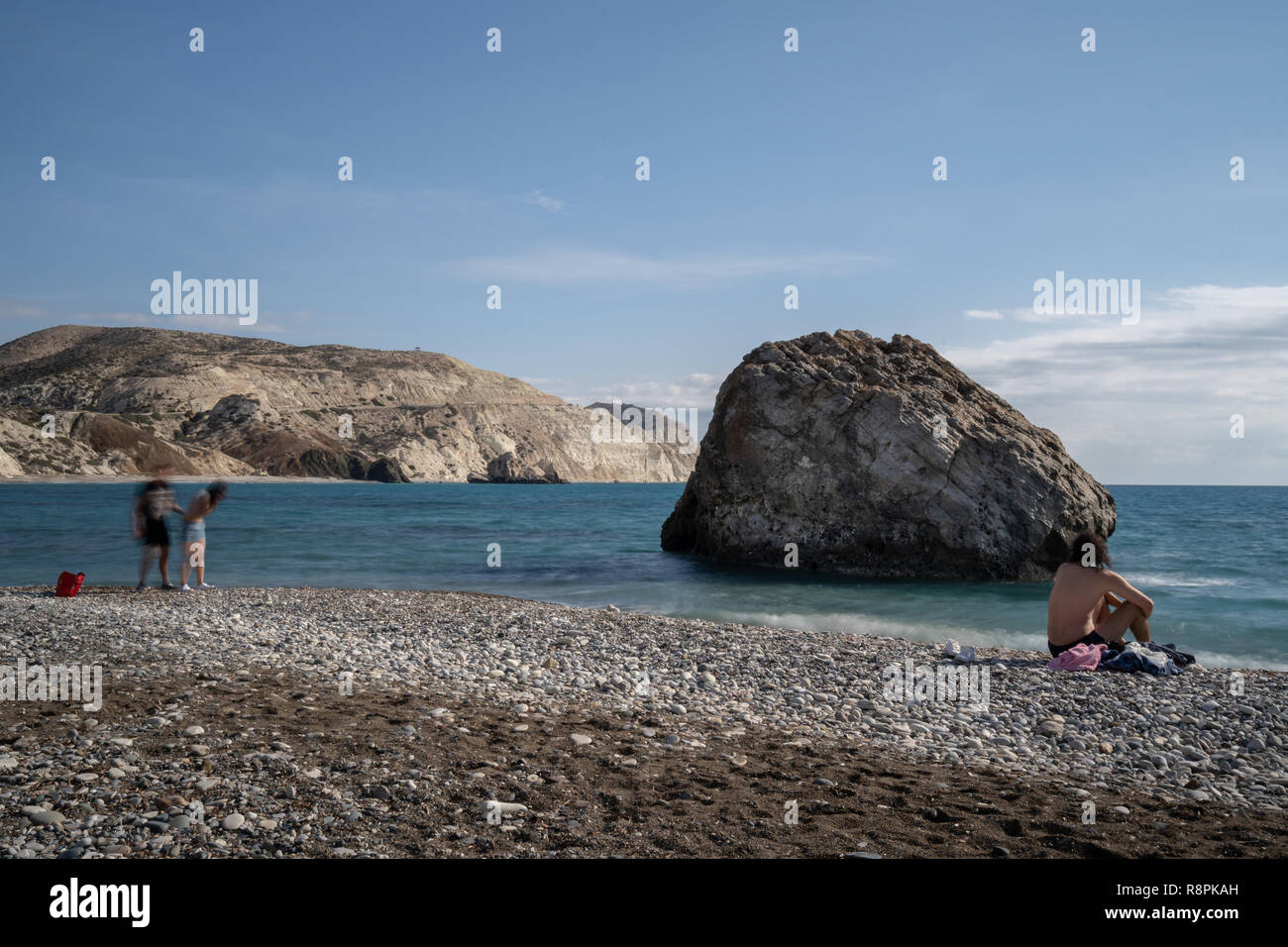 Landscapephoto of Aphrodite's Rock with view to the sea Stock Photo