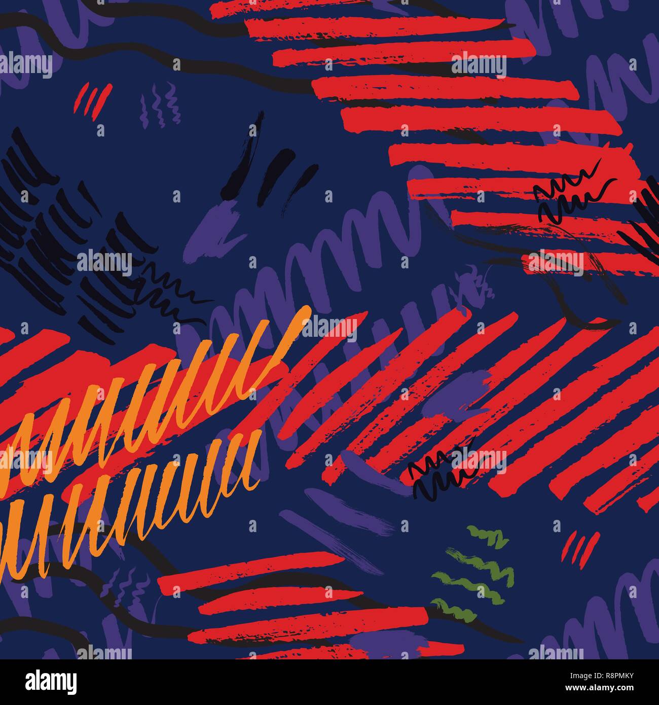 Seamless pattern hand drawn with a brush strokes. Abstract brushstrokes ...