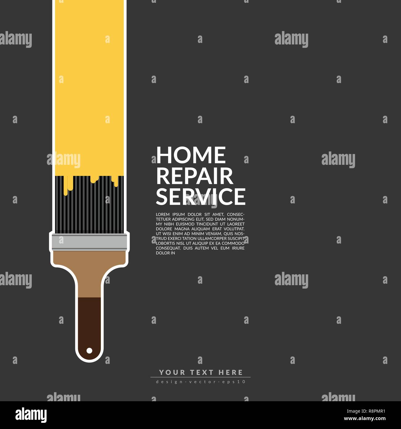 paint roller paint yellow color over house logo isolated on black background. creative home renovation service and painting concept, logo design templ Stock Vector