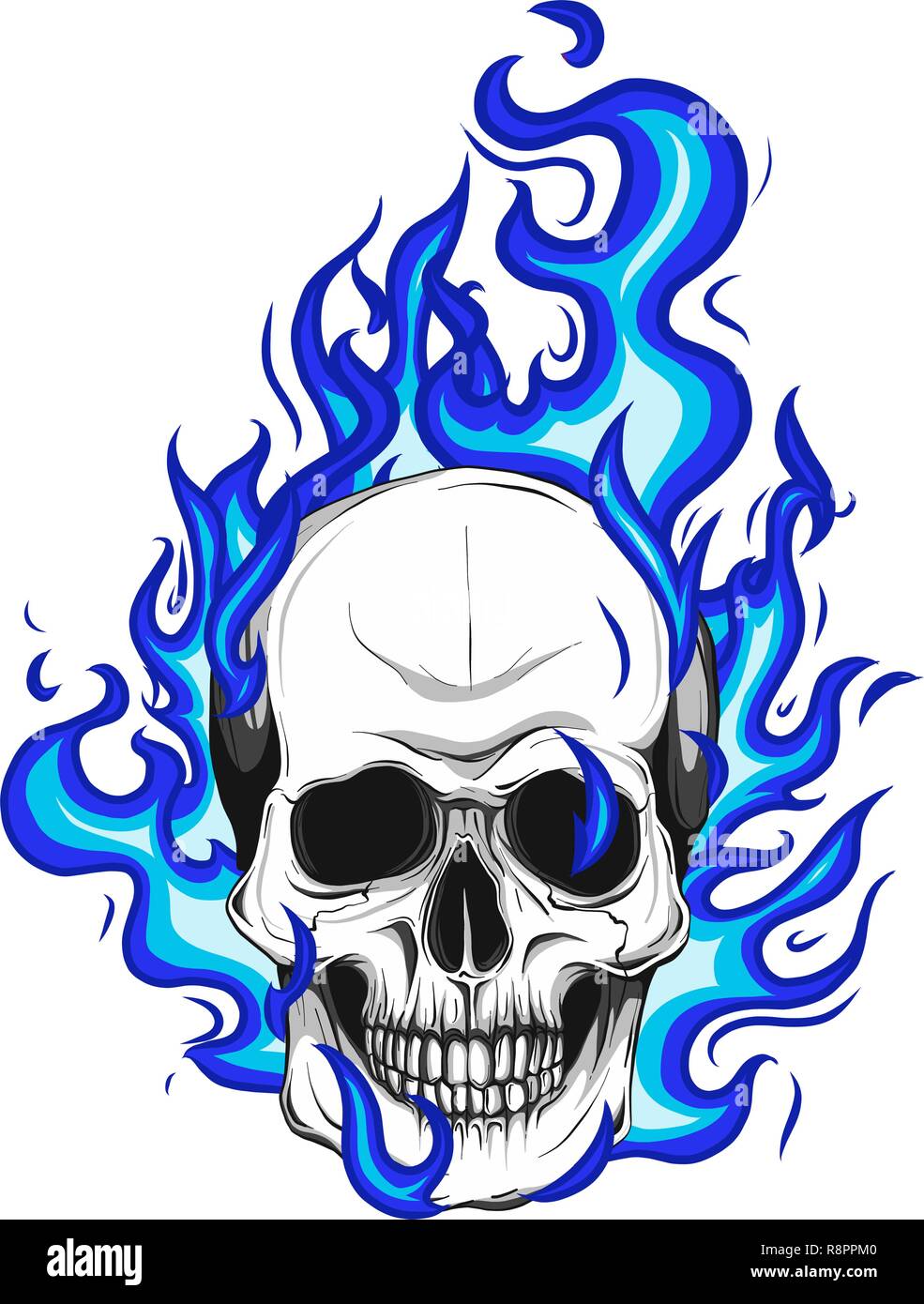 Skull on Fire Flames Vector Illustration Stock Vector Art ...
