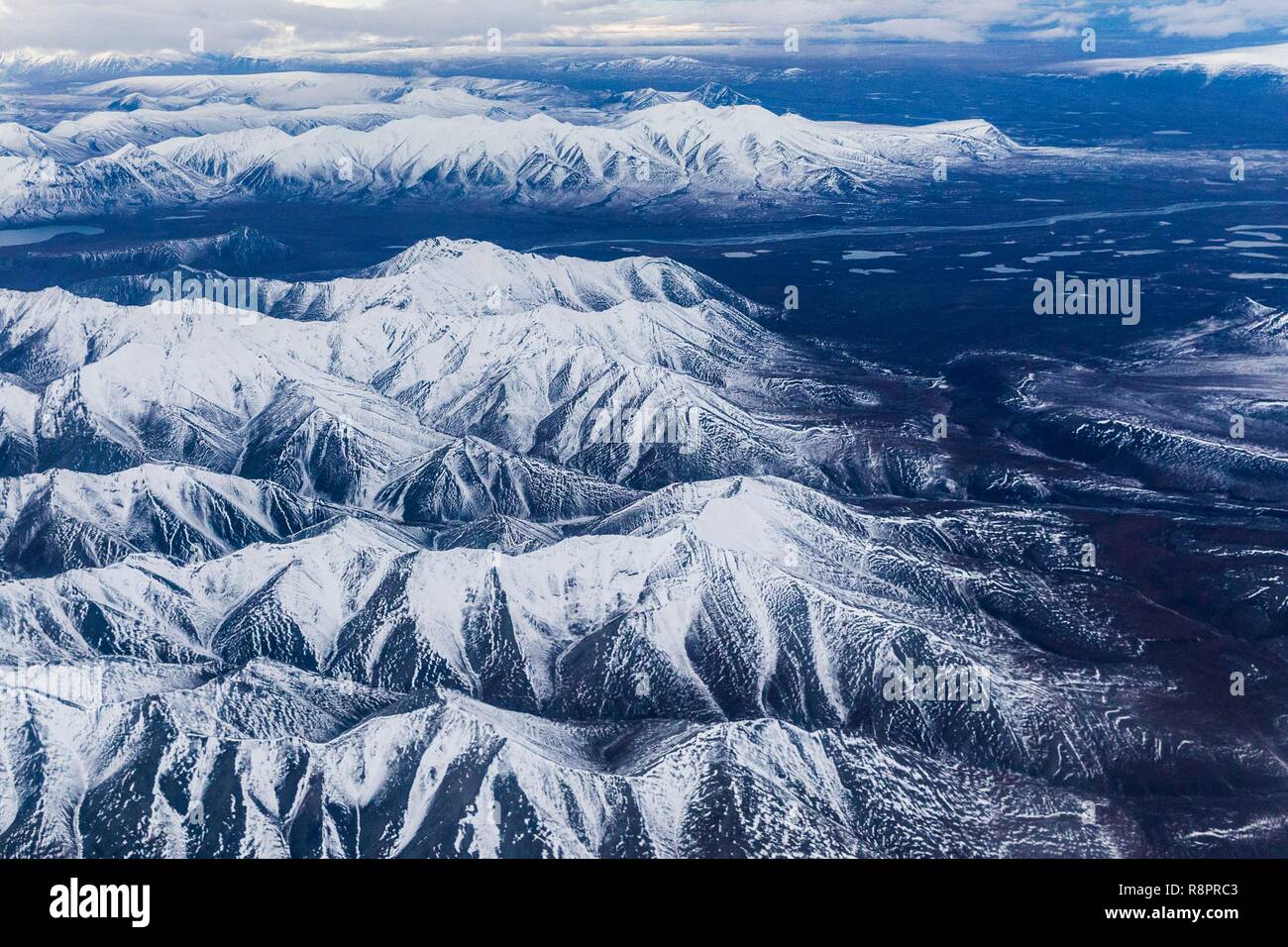 United States, Alaska, Arctic National Wildlife Refuge, North Slope Borough, aerial view with the Brooks range Stock Photo