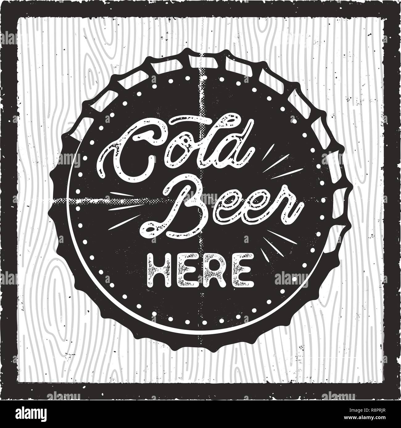 Cold Beer Here Retro craft brewery card, pub poster design