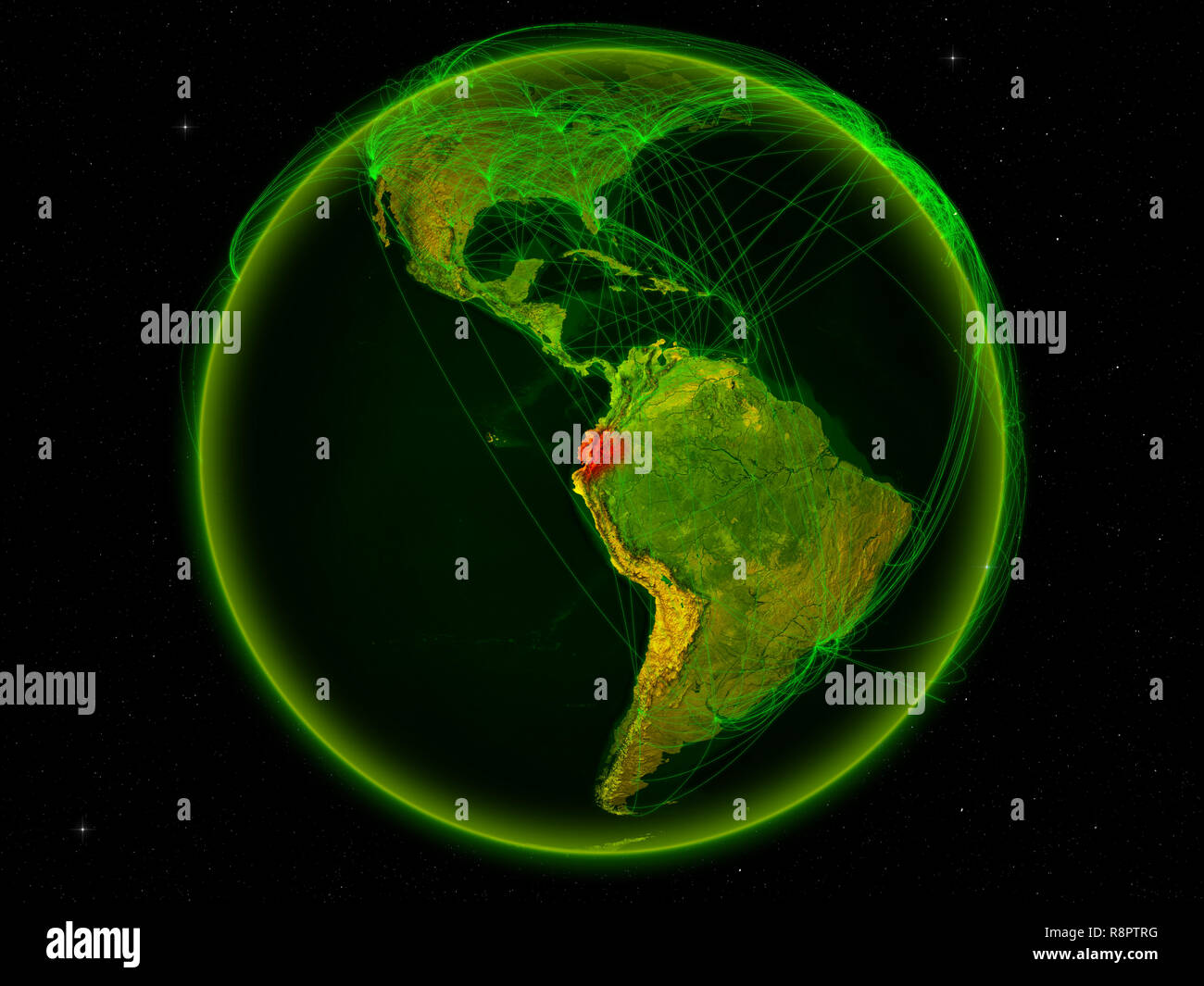 Ecuador Technology Ecuador from space on planet Earth with digital network representing ...