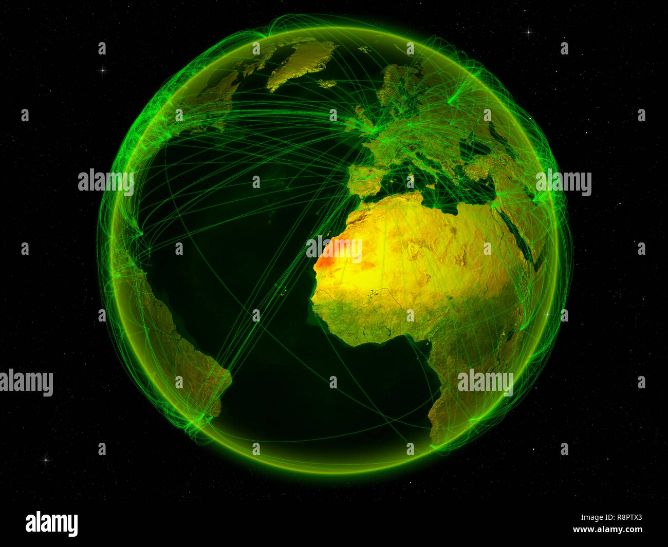 Western Sahara from space on planet Earth with digital network ...
