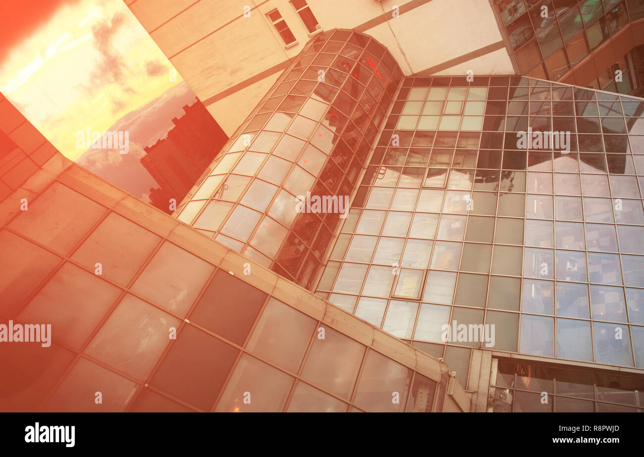 Glass roof in the office building at sunset. Business background Stock ...