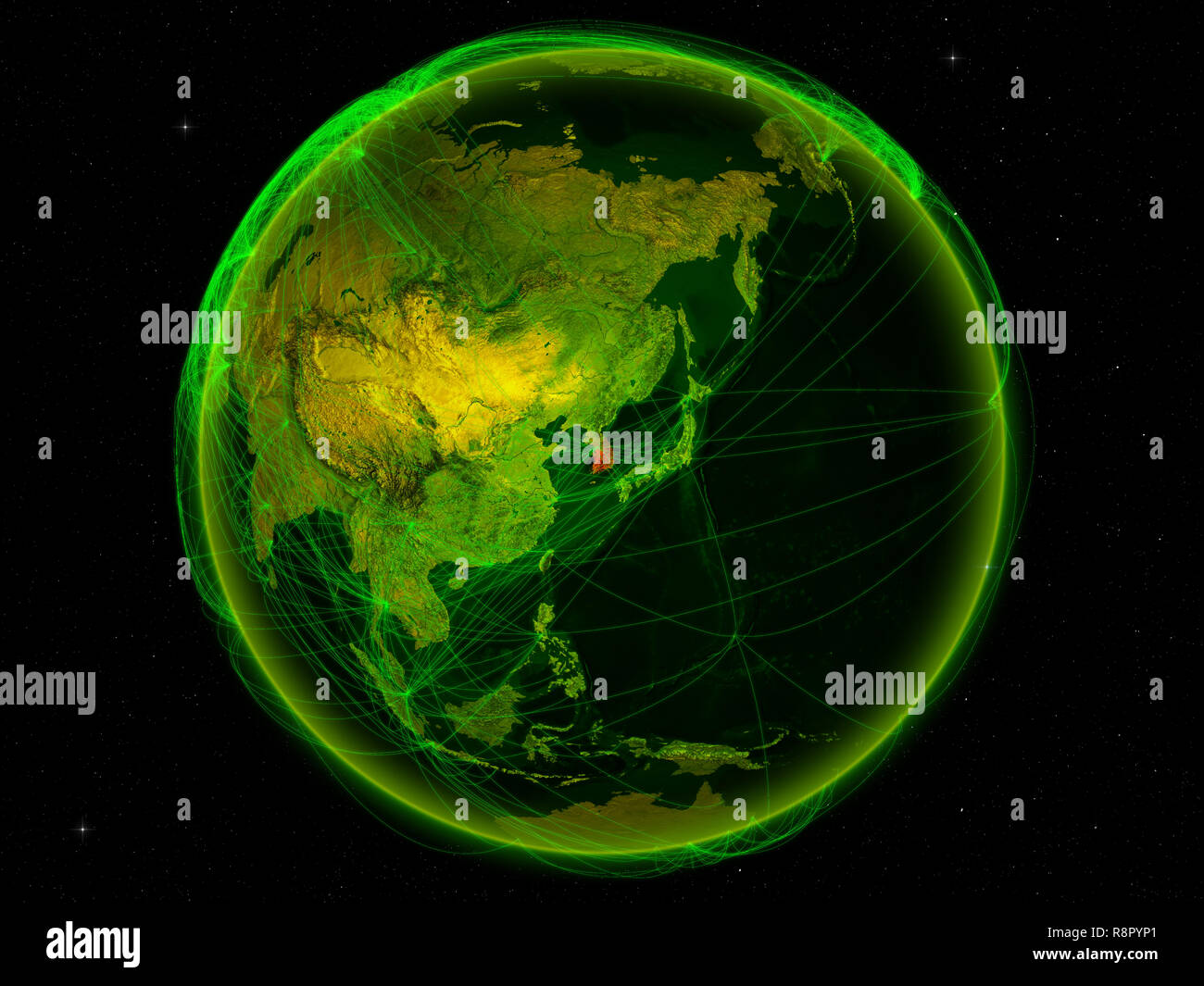 South Korea from space on planet Earth with digital network ...