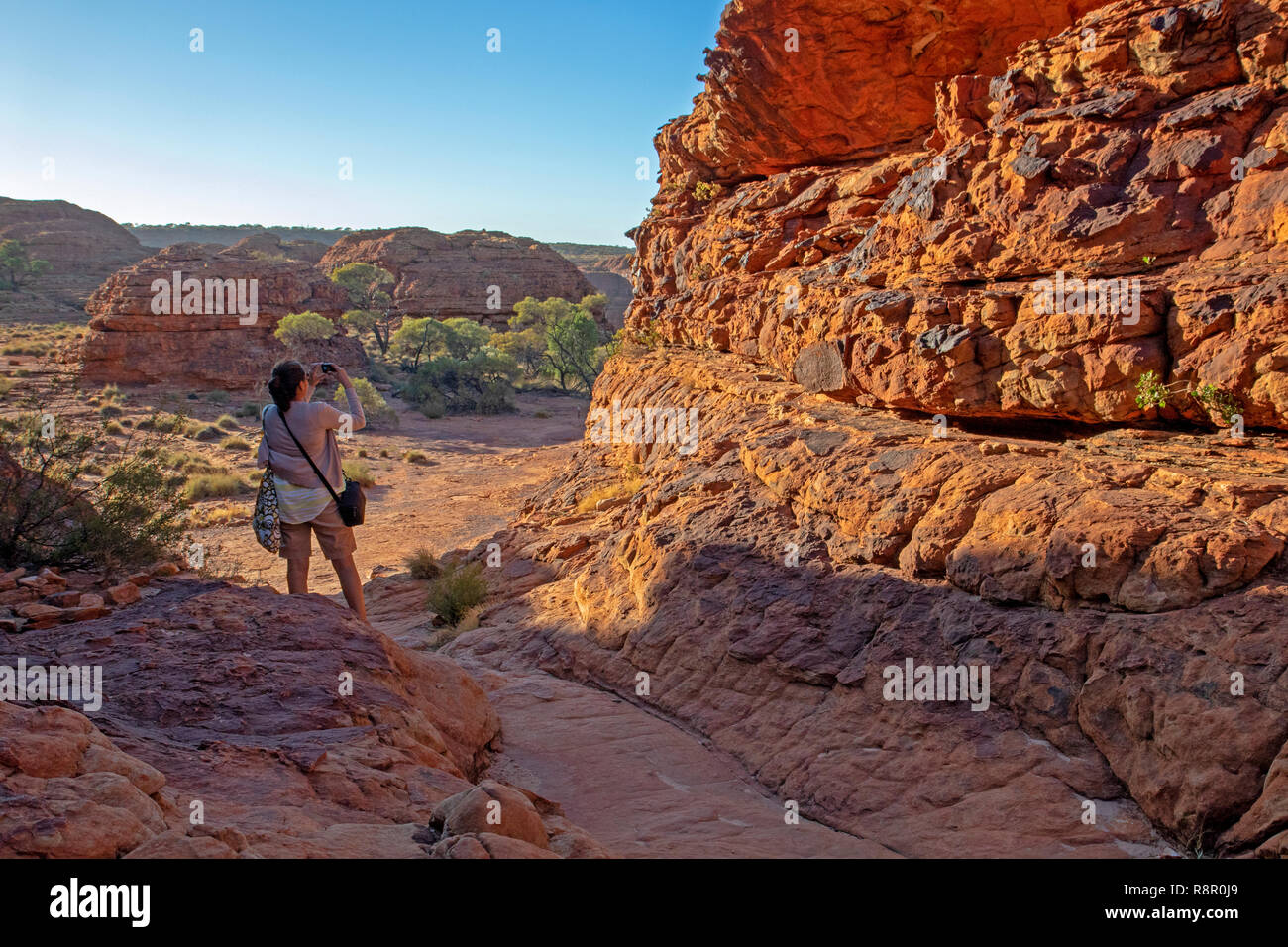 Hiker in the Lost City atop the Kings Canyon rim Stock Photo