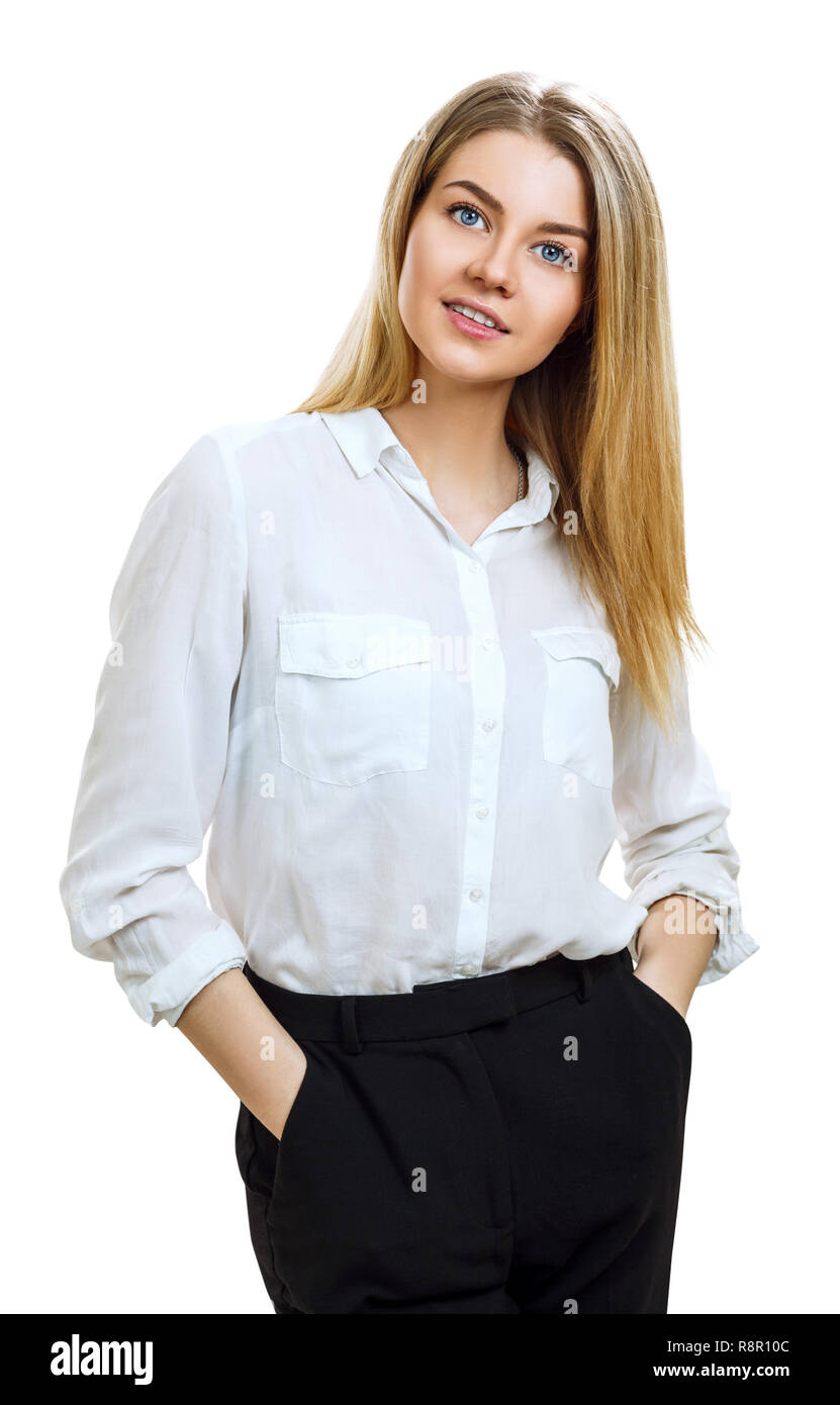 Portrait of young business woman with blonde hair. Stock Photo