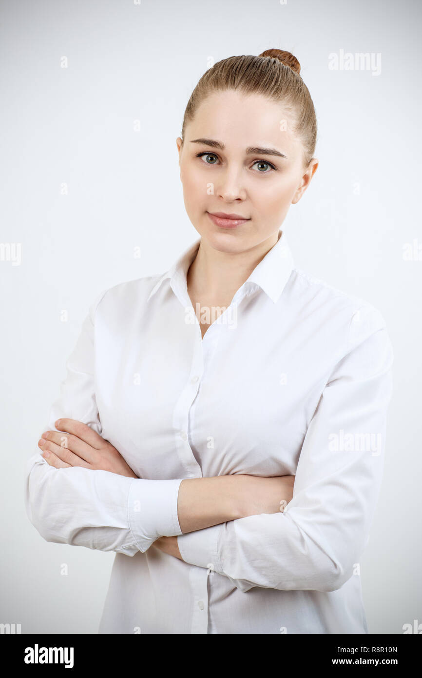 Portrait of young business woman with blonde hair. Stock Photo