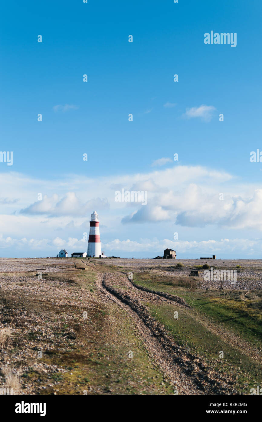 Orfordness Lighthouse, Orford Ness, Suffolk, UK. Decommissioned in 2013, the 30m lighthouse was completed in 1792. Stock Photo