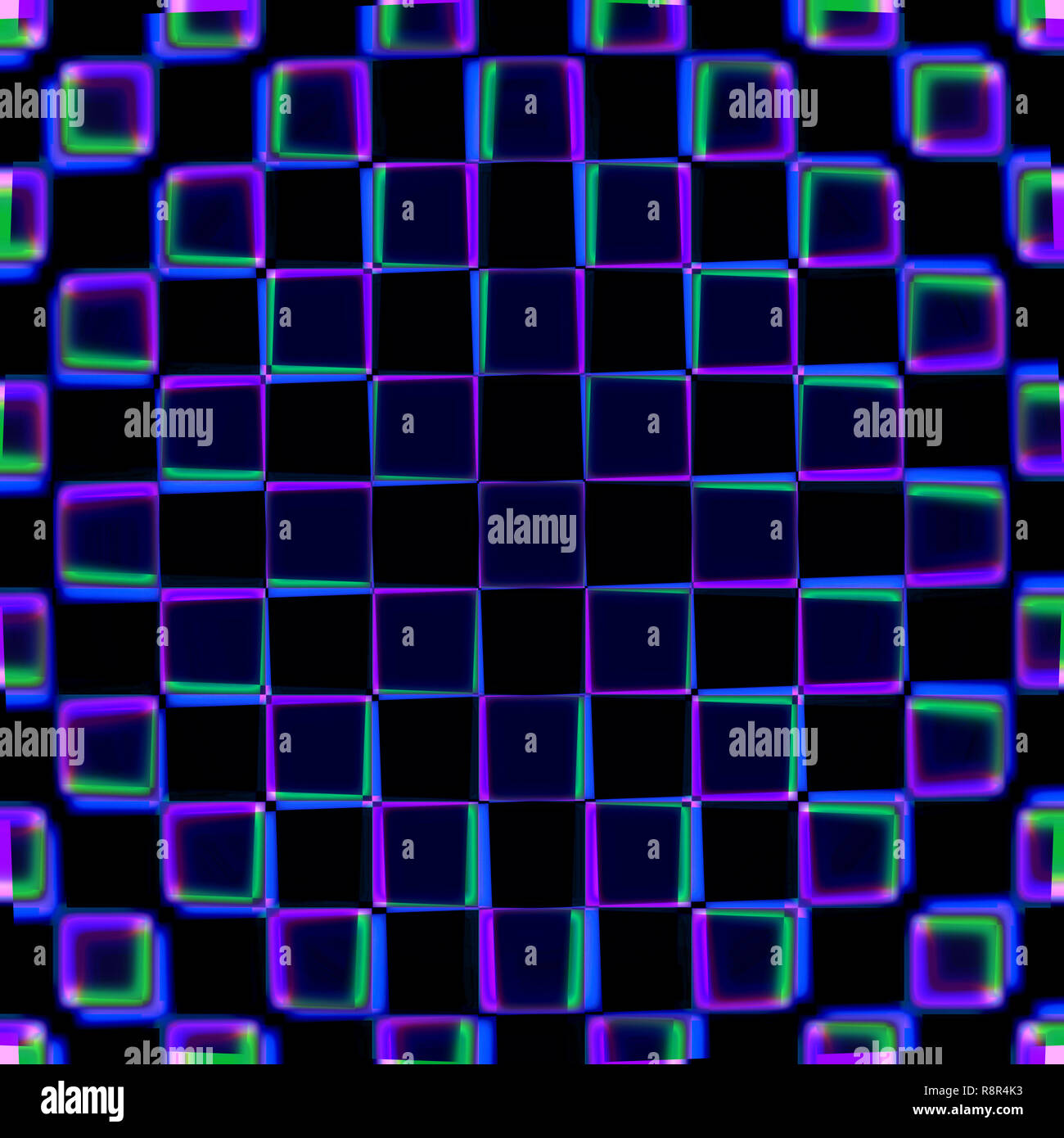Selective focus purple and blue squares pattern on a black background Stock Photo