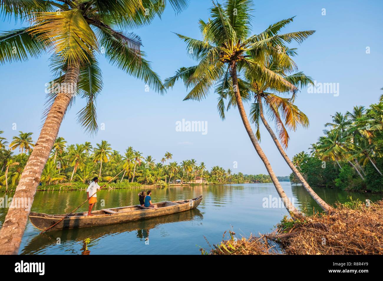 India, state of Kerala, Kollam district, Munroe island or Munroturuttu, inland island at the confluence of Ashtamudi Lake and Kallada River, backwaters (lagoons and channels networks) sightseeing by boat Stock Photo