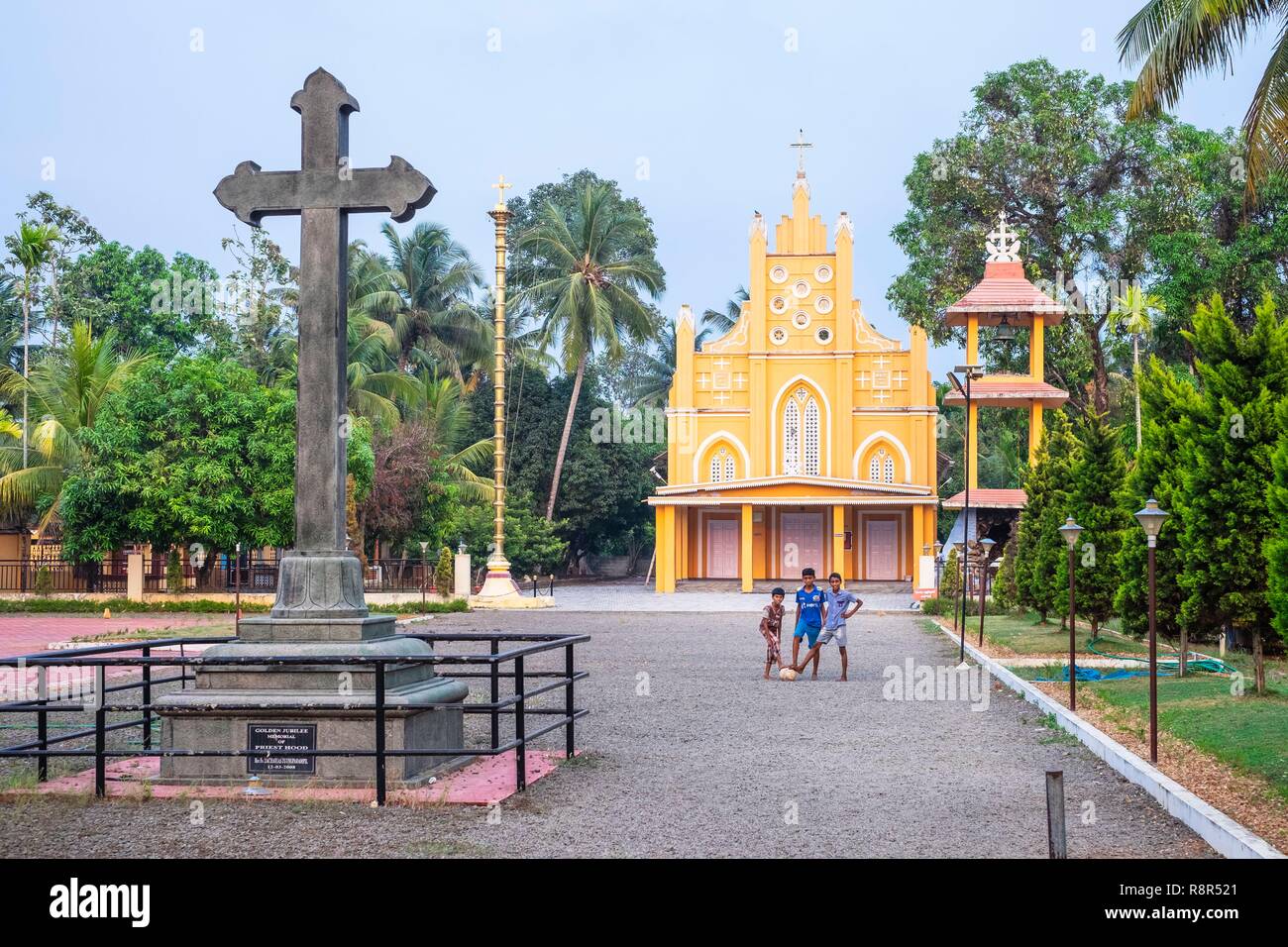 India, state of Kerala, Kumarakom, village set in the backdrop of the Vembanad Lake, Saint John Nepumseanos church Stock Photo