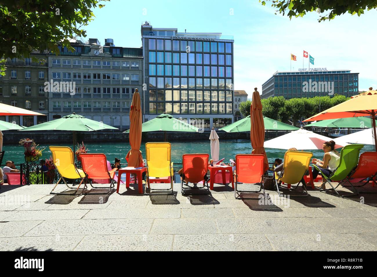 Switzerland, Geneva, Turrettini quay, The Rhone Stock Photo