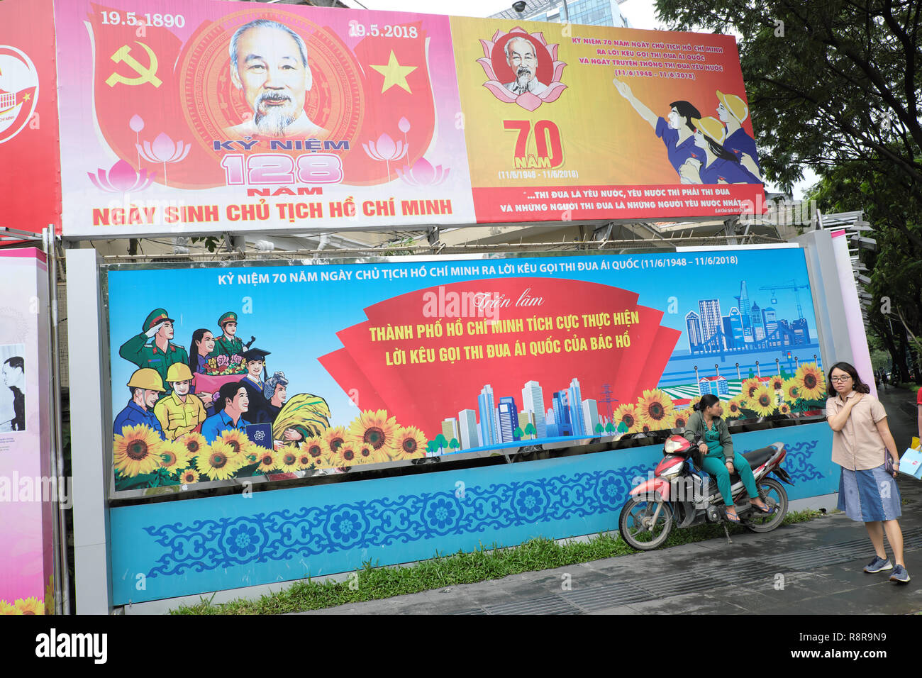 Ho Chi Minh City, Vietnam - Communist party national propaganda posters in the city centre in August 2018 Stock Photo