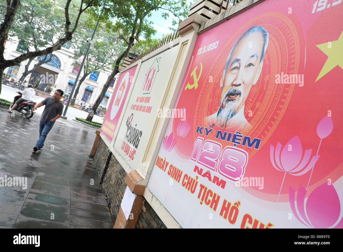 Ho Chi Minh City, Vietnam - Communist party national propaganda posters in the city centre in August 2018 Stock Photo