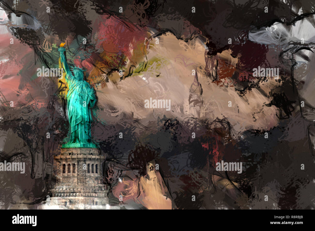 Abstract painting. Liberty statue. 3D rendering Stock Photo Alamy