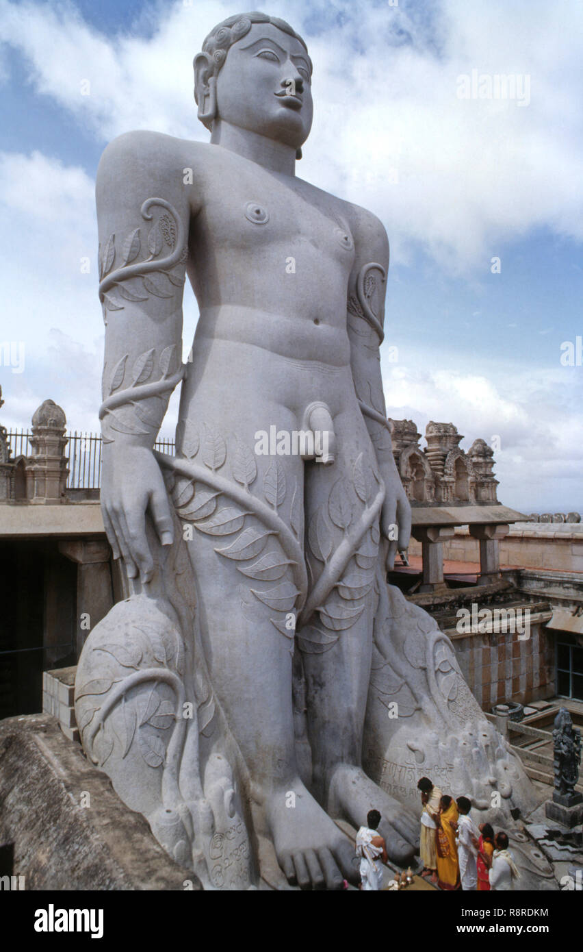 Jain Saint Gomateshvara Bahubali, Shravanabelagola, Karnataka, India Stock Photo