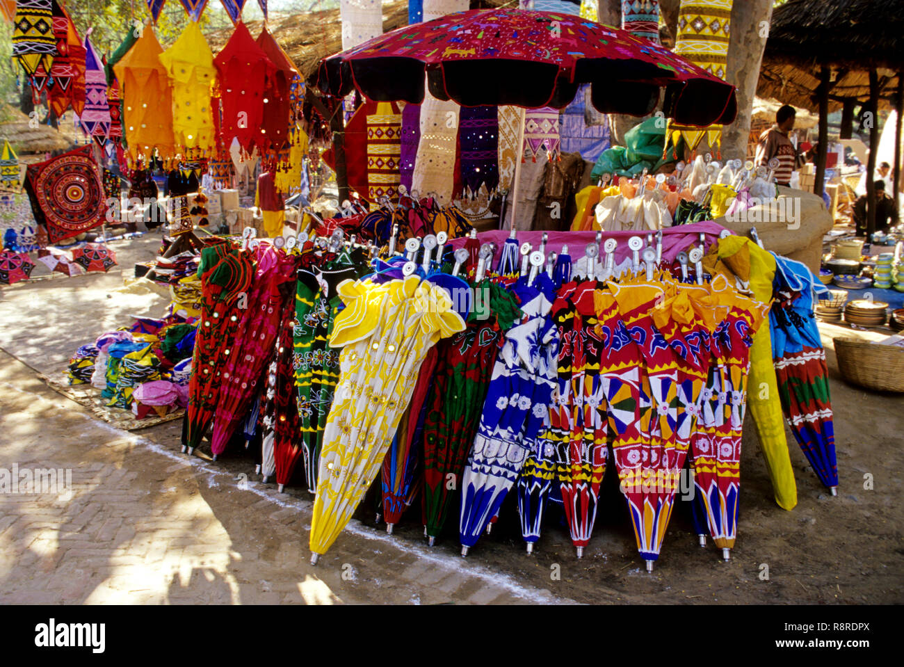 Colorful umbrellas products on sale at surajkund fair, haryana, punjab, india Stock Photo