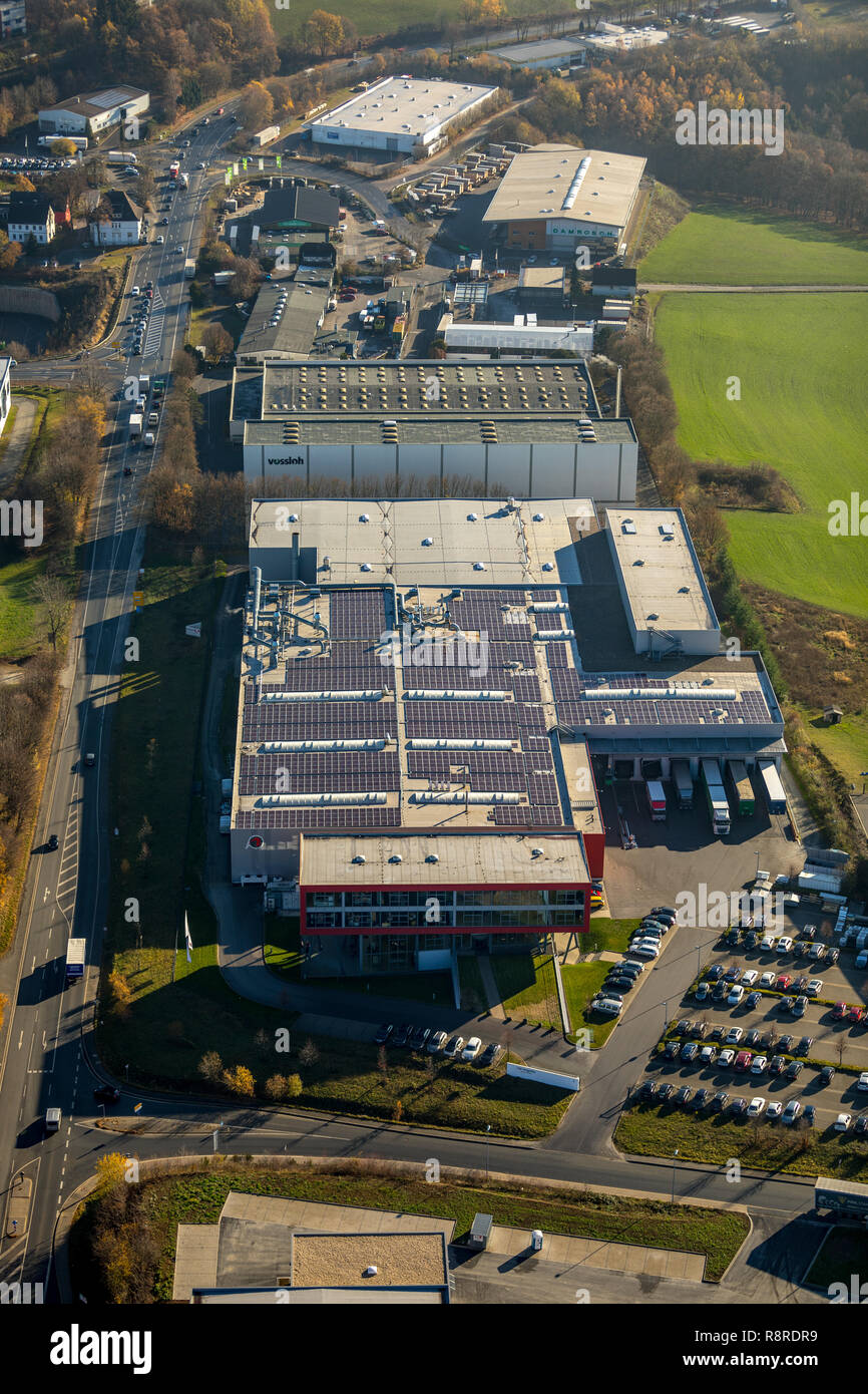 Aerial view, Freisenbergstraße industrial park, Vossloh, Heedfeld, Lüdenscheid, Märkischer Kreis, North Rhine-Westphalia, Germany, DEU, Europe, aerial Stock Photo