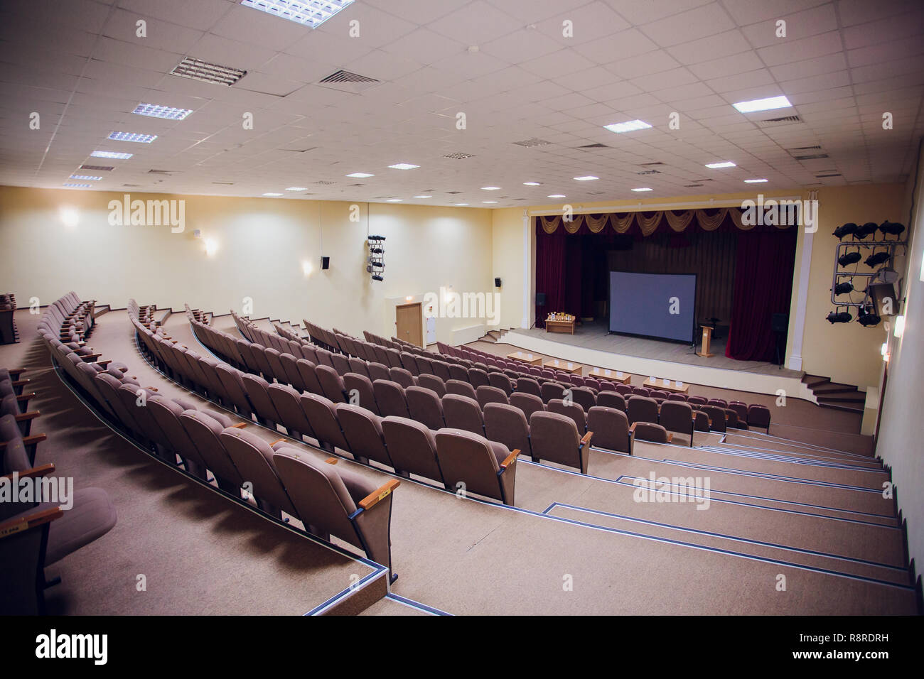 Conference Meeting Room With Ceiling Led Lights Row Brown Chairs