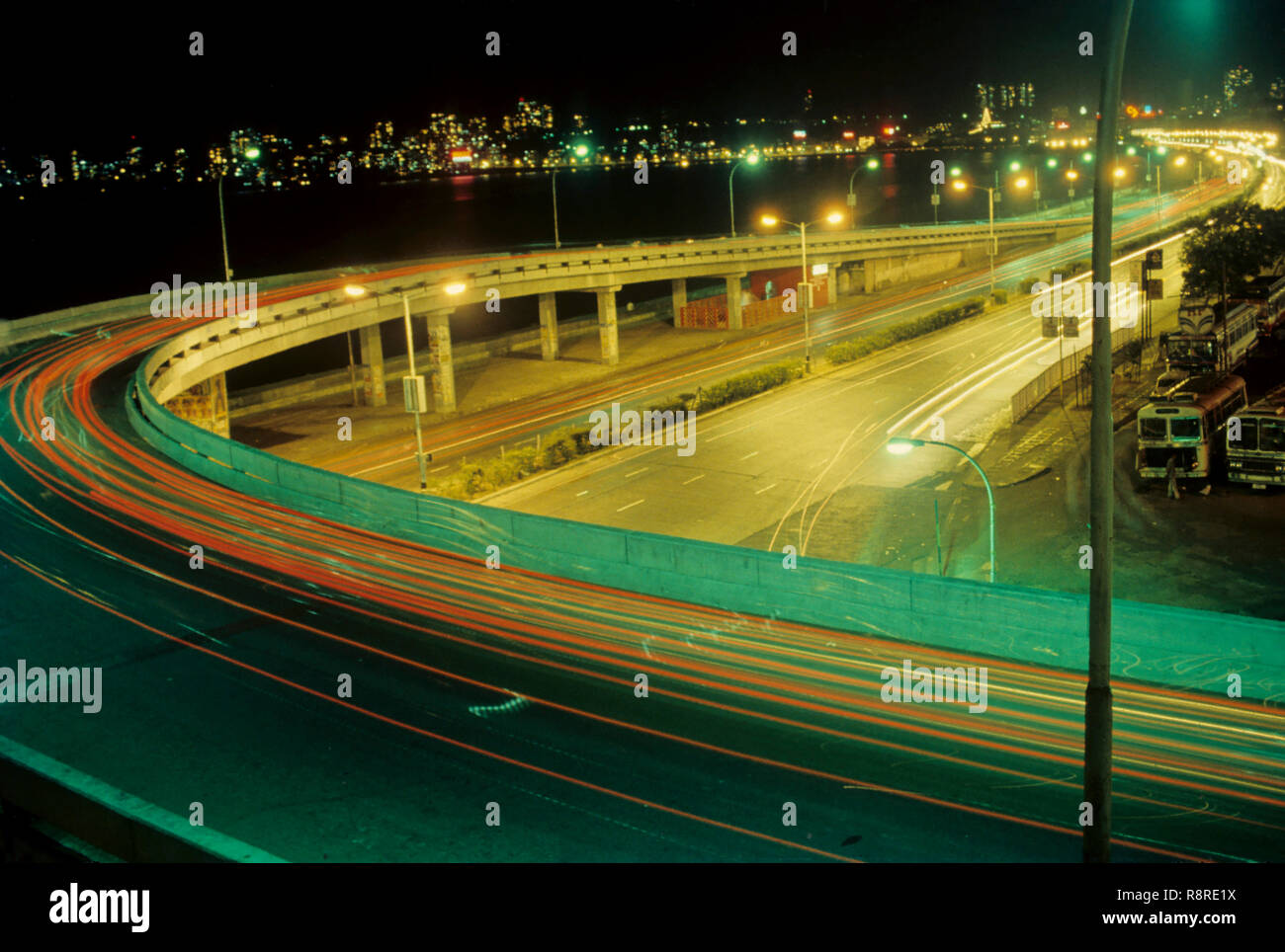 marine drive at night, Bombay Mumbai, Maharashtra, India Stock Photo