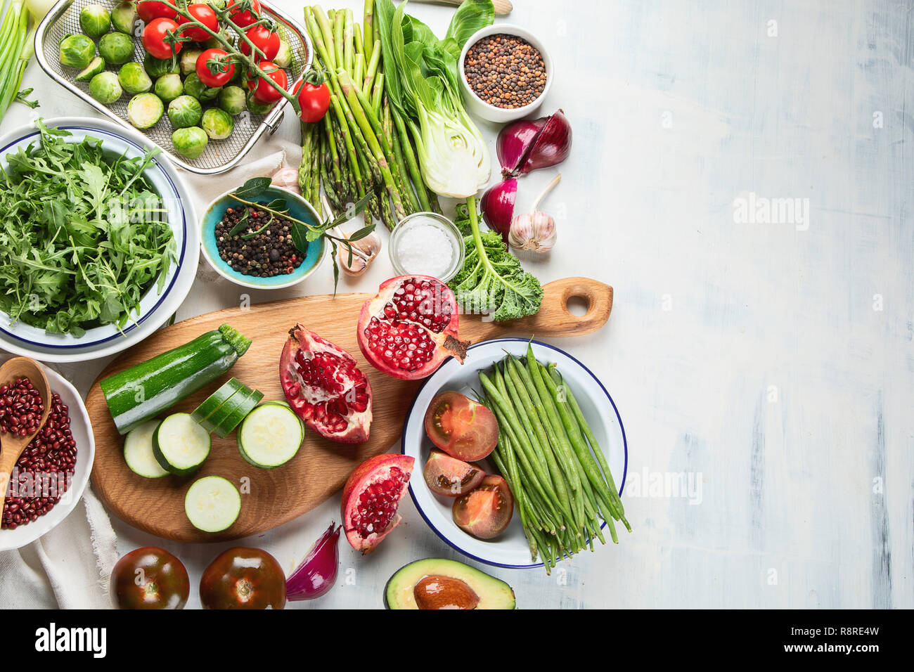 Seasonal vegetarian, vegan cooking ingredients. Healthy food background