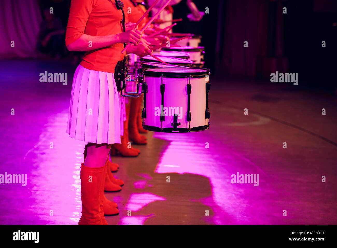 drummer plays with drumsticks on rock drum set Stock Photo - Alamy
