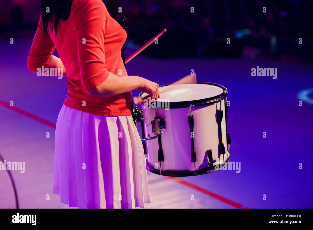 drummer plays with drumsticks on rock drum set Stock Photo Alamy