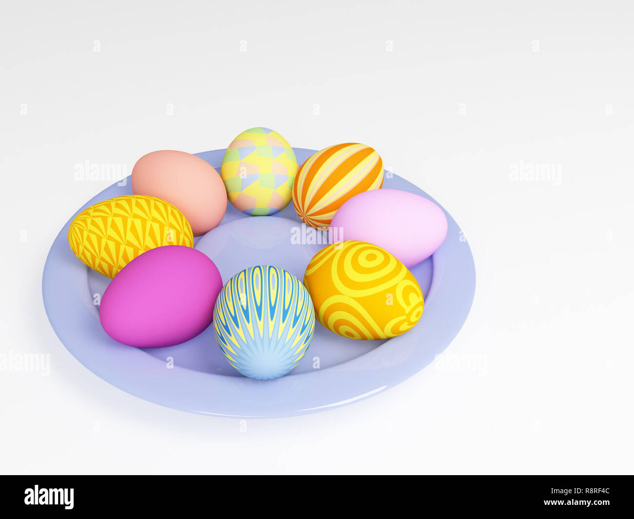 3d easter eggs in a plate, painted in different colors Stock Photo - Alamy