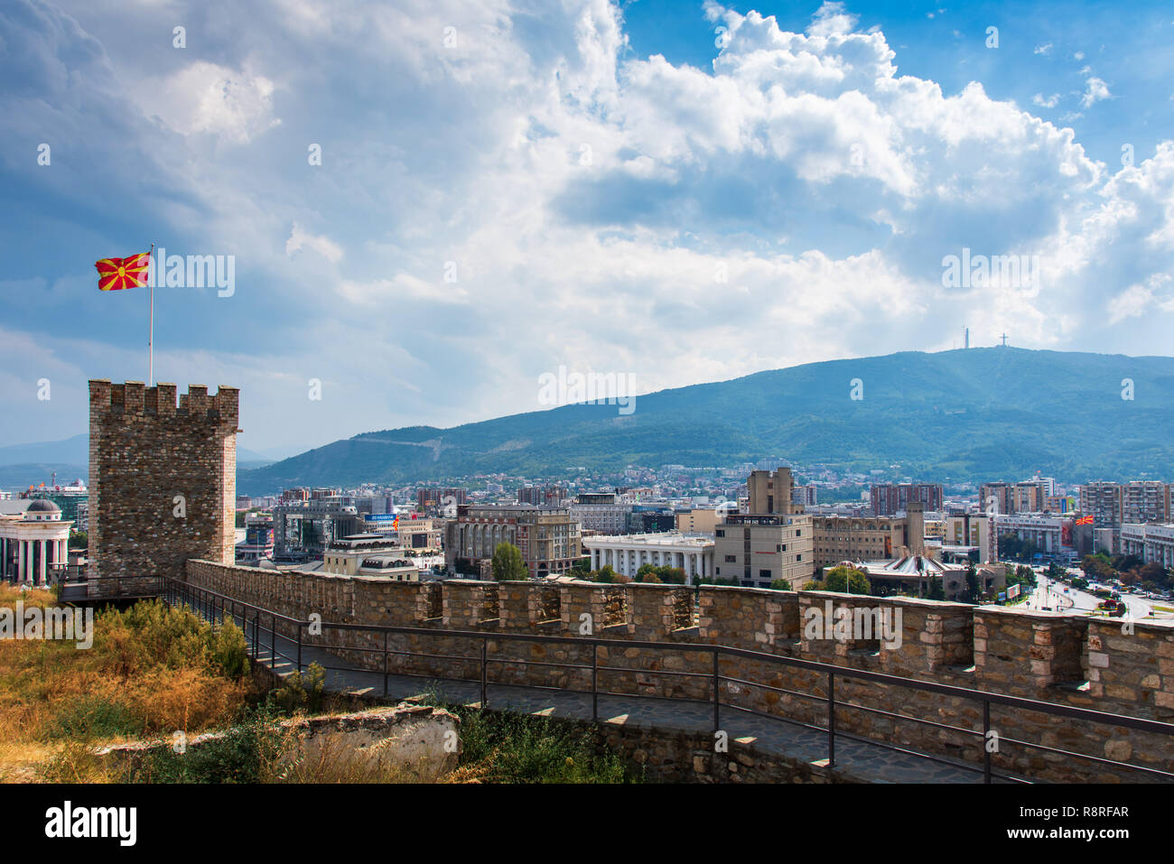 Skopje, Macedonia - August 26, 2017: Skopje cityscape landmark view from the fortress, capital city of Macedonia Stock Photo
